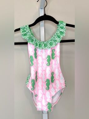 Flap Happy Seahorse One Piece Swimsuit Pink Green Ruffle Sz 2 NWT